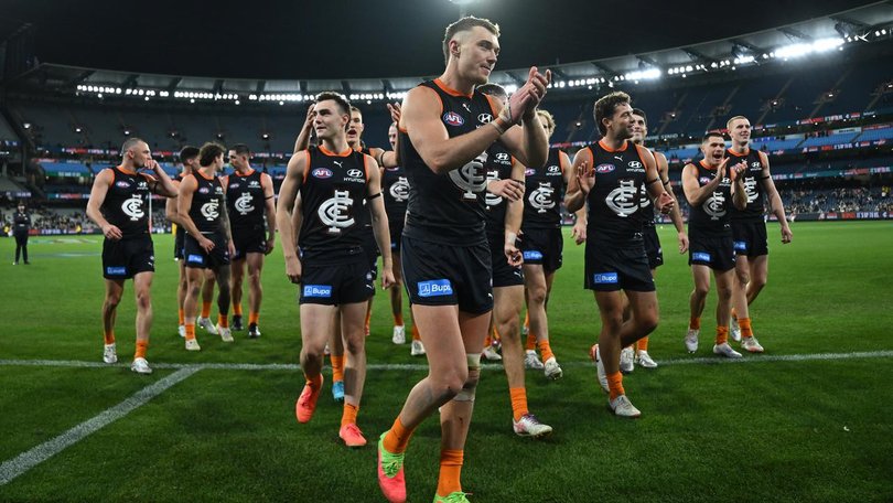 Inspirational skipper Patrick Cripps led the Blues off the MCG after kicking the match-winning goal. (James Ross/AAP PHOTOS)