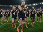 Inspirational skipper Patrick Cripps led the Blues off the MCG after kicking the match-winning goal. (James Ross/AAP PHOTOS)