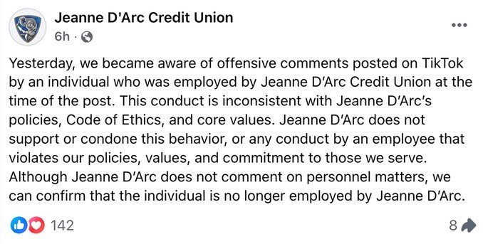 Facebook / Jeanne D'Arc Credit Union