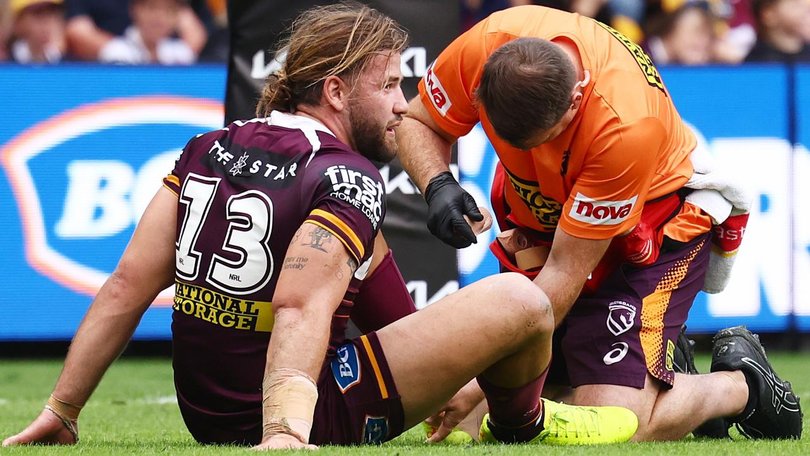 Brisbane lock Pat Carrigan suffered an ankle injury that could have Origin implications. (AAP PHOTOS)