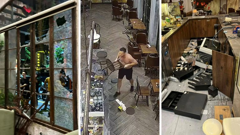 The man allegedly caused thousands of dollars worth of damage after going on a violent frenzy at a cafe in Vietnam