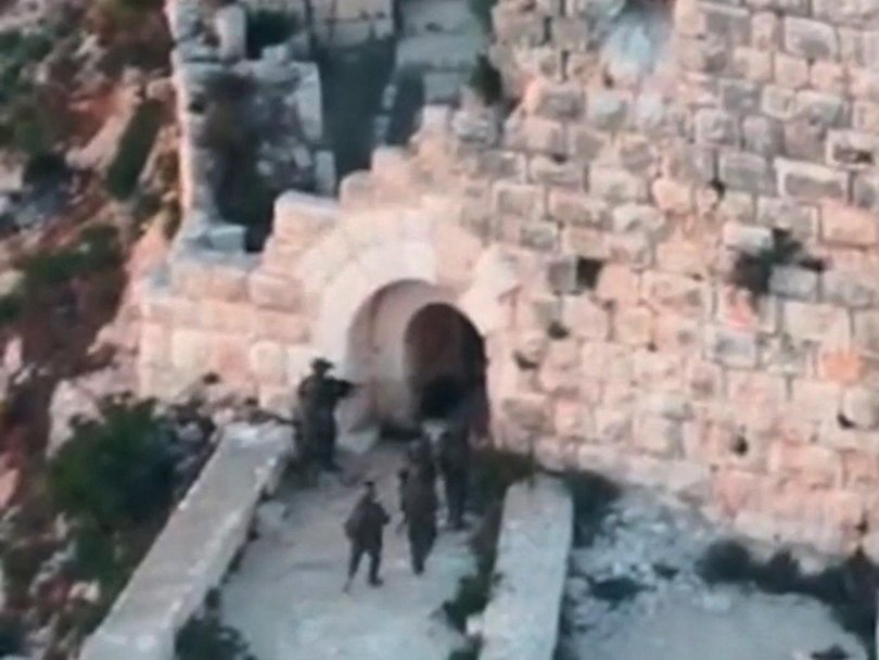 Israeli troops at the entry to Beaufort Castle in Nabatieh Governorate, southern Lebanon.