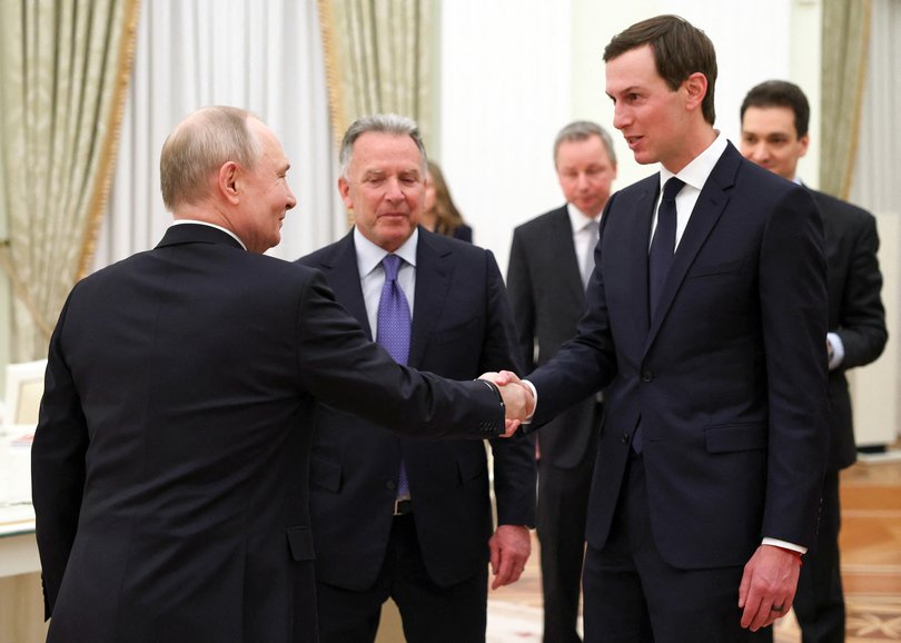 Russia's President Vladimir Putin welcomes US special envoy Steve Witkoff and US President Donald Trump's son-in-law Jared Kushner during a meeting at the Kremlin in Moscow on January 22, 2026.