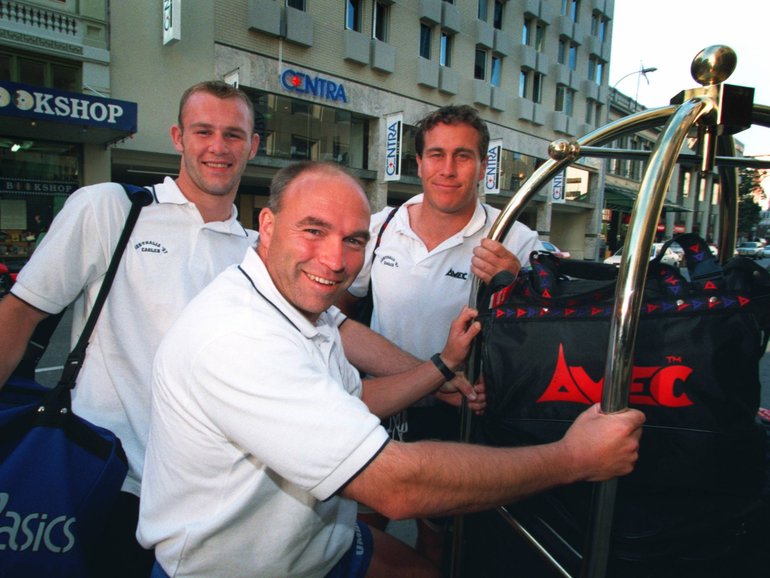 John Kear, centre, on duty as Sheffield coach with players Keith Senior, left, and Danny McAllister, right, back in 1997. 
