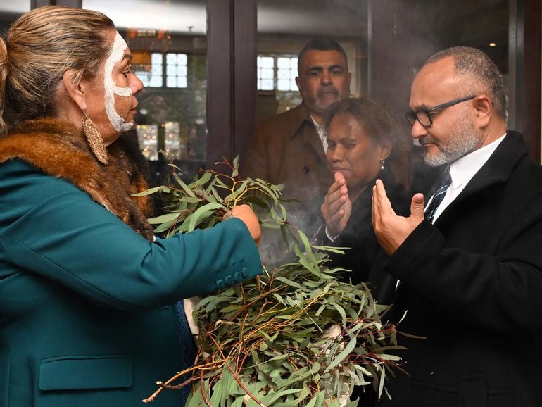 Matthew Wale is in Australia for his first trip since becoming the Solomon Islands' prime minister. (Lukas Coch/AAP PHOTOS)