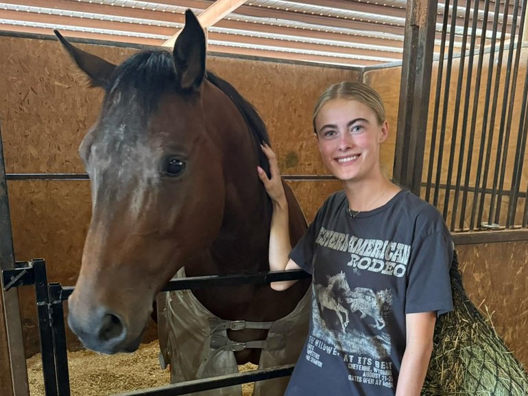 Horse Sully, pictured with owner Hailey Krahenbuhl, was one of those stabbed. 