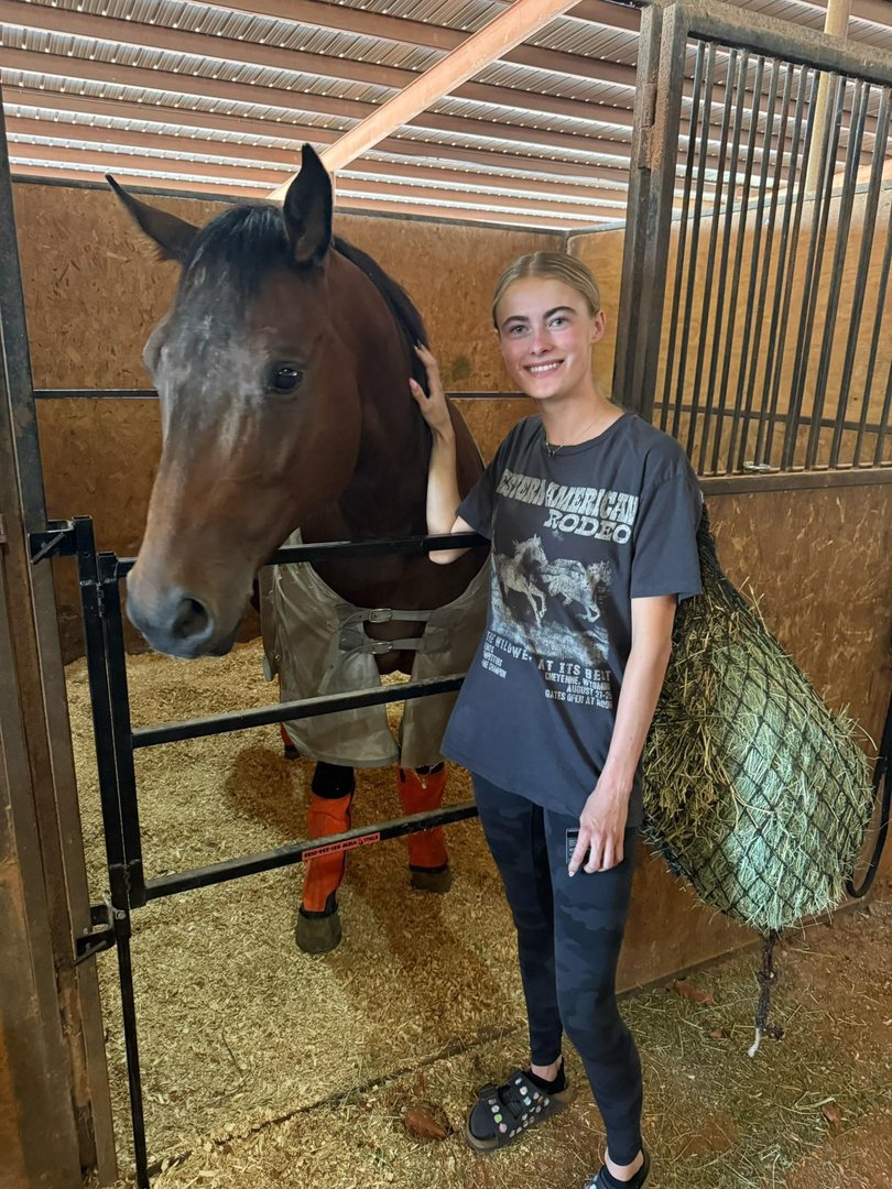 Horse Sully, pictured with owner Hailey Krahenbuhl, was one of those stabbed. 