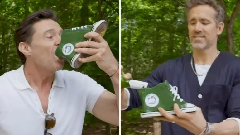 Hugh Jackman’s attempt at the iconic Aussie shoey with Ryan Reynolds has gone viral, but they’re doing it with an unusual footwear choice that.