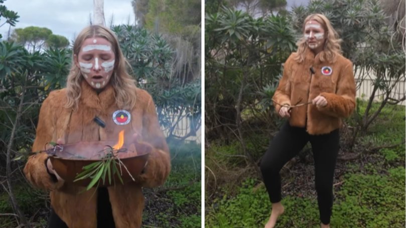 Ms Spencer is depicted dancing and performing a mock smoking ceremony. 