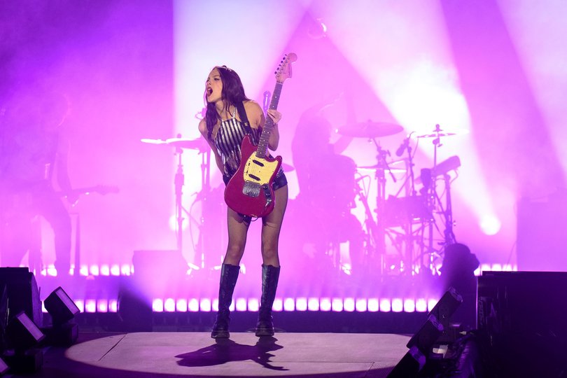 Olivia Rodrigo performs live on stage during the 5th Lollapalooza Paris Festival on July 18, 2025.