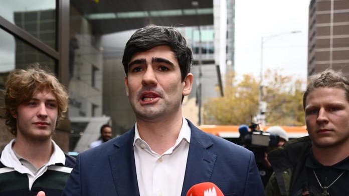 Neo-Nazis Michael Nelson, Jacob Hersant and Nathan Bulll were fined for offensive behaviour. (Joel Carrett/AAP PHOTOS)