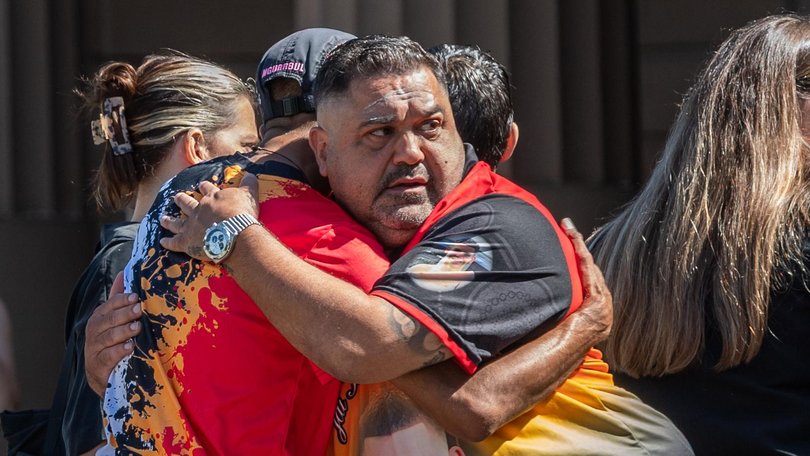 Family and supporters of Lachlan Wright, father of the Aboriginal teenager Jai Kalani Wright Picture: NewsWire / Monique Harmer
