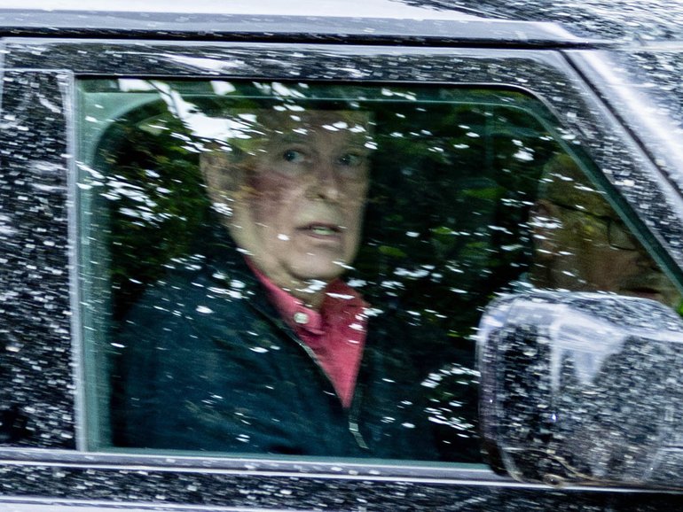 Andrew Mountbatten-Windsor has been spotted out driving with a large red mark on his right cheek.