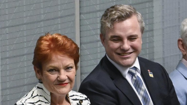 She was joined by One Nation senators Sean Bell, Malcolm Roberts and Tyron Whitten. NewsWire / Martin Ollman.