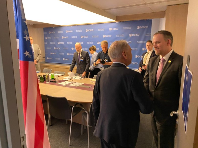 Trade Minister Don Farrell met with Jamieson Greer (right) on the sidelines of the Council of Foreign Relations meeting of trade and foreign ministers in Paris on Wednesday. 