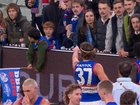 Michael Sellwood points out a fan who was heckling him from the crowd.