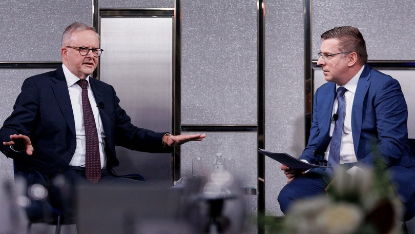 Anthony Albanese in conversation with Sky News political editor Andrew Clennell during the Australia’s Economic Outlook event on Friday. Picture: Nikki Short