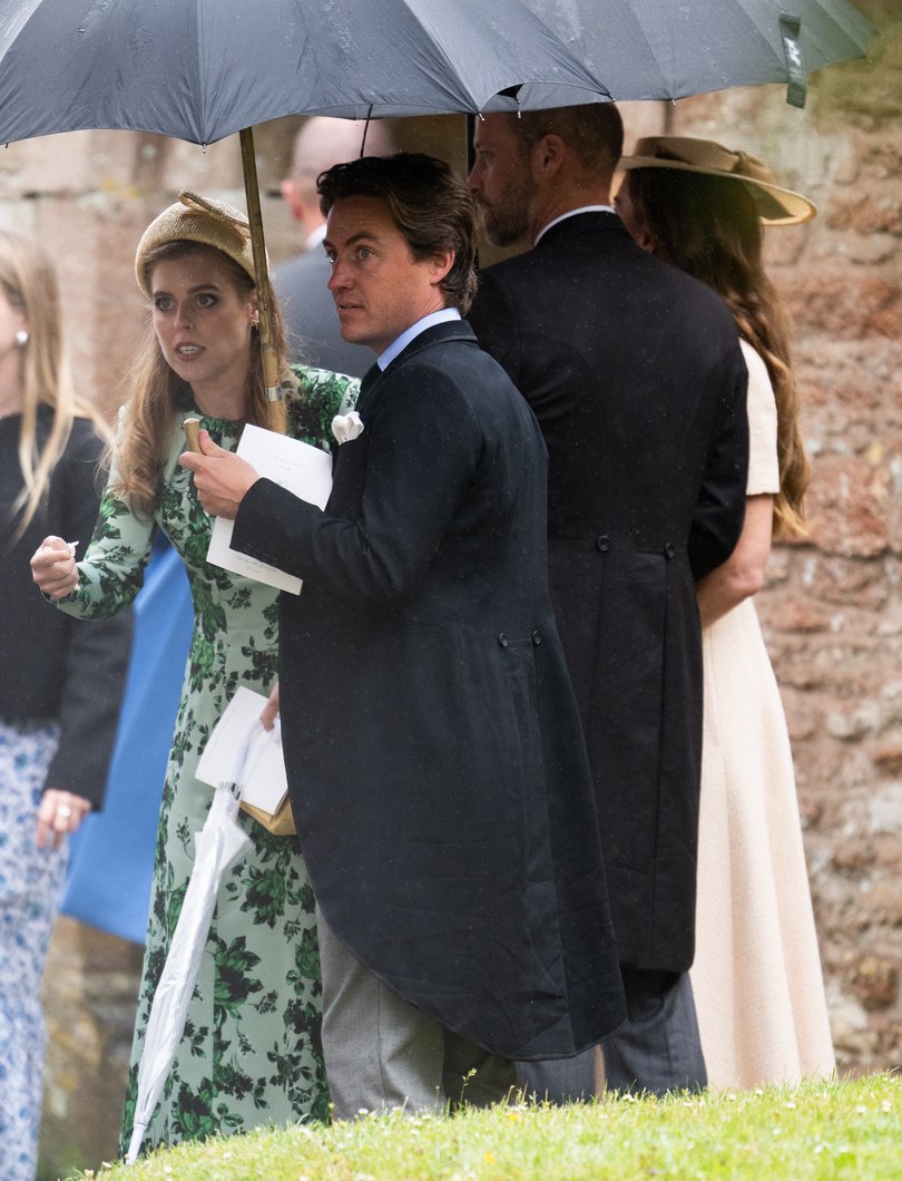 Prince William, Edoardo Mapelli Mozzi and Princess Beatrice of York leave the Royal wedding of Peter Phillips and Harriet Sperling.