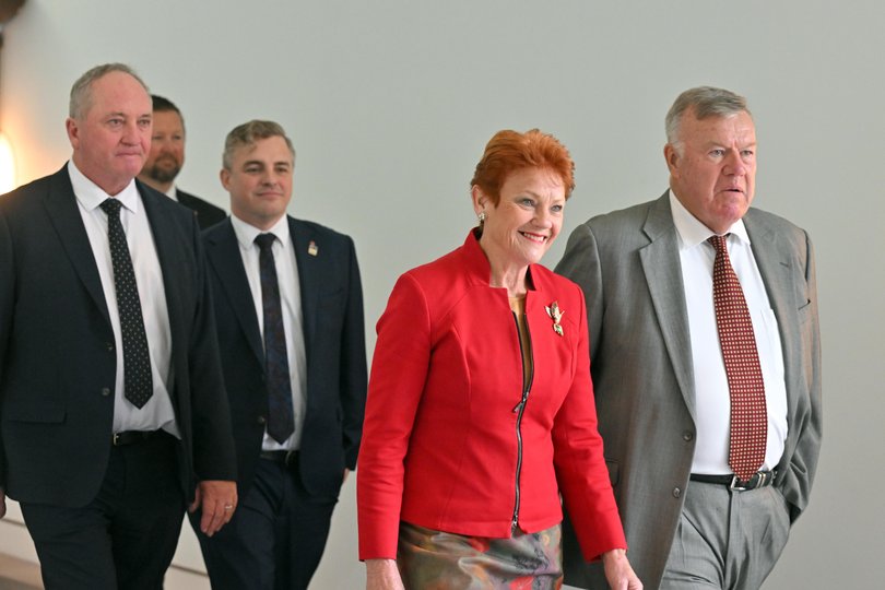 One Nation members at Parliament House in Canberra, Wednesday, May 13, 2026. 