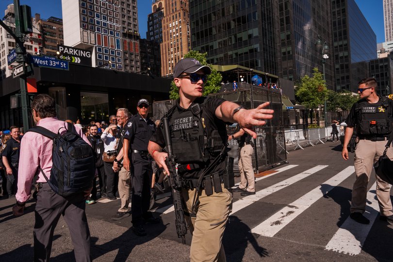 Members of the U.S. Secret Service patrol outside at Madison Square Garden.