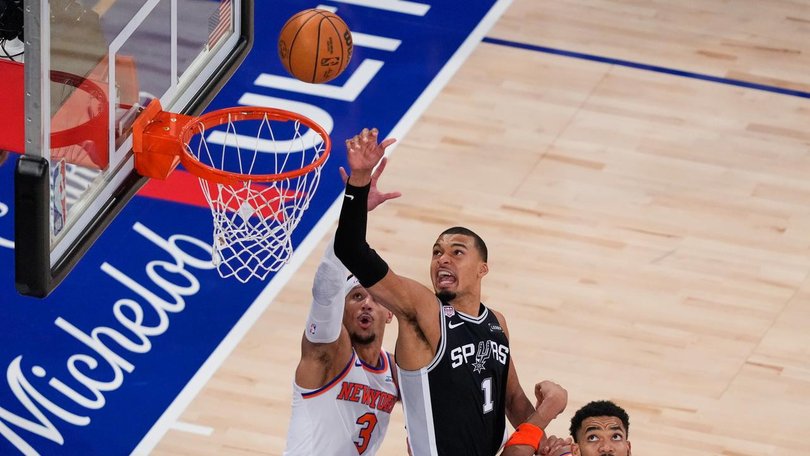 Victor Wembanyama (1) has produced an impressive all-round game to help the Spurs beat the Knicks. (AP PHOTO)