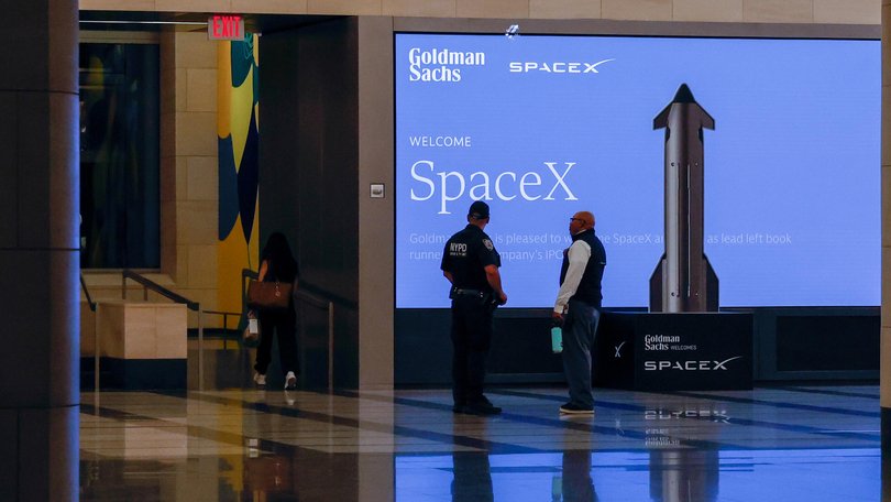 SpaceX signage in the lobby of the Goldman Sachs.