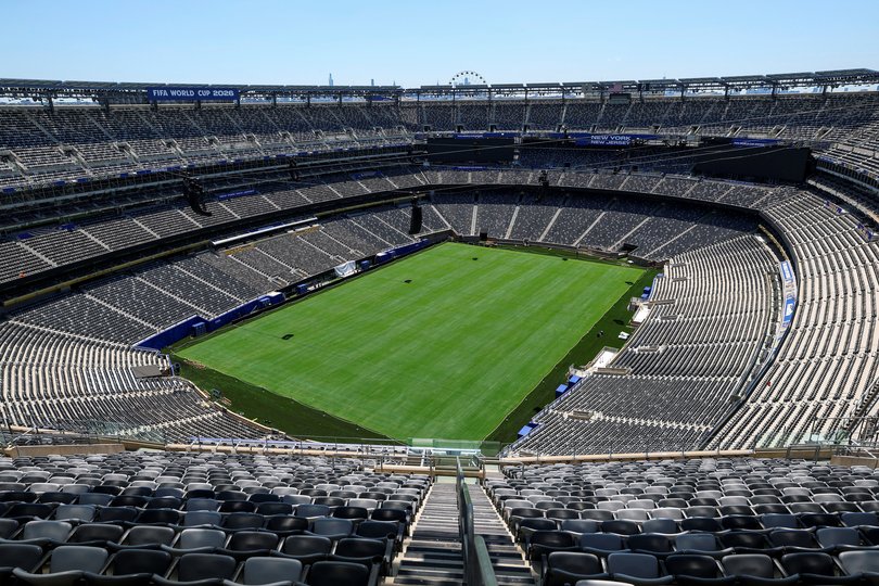 A general view shows the New York New Jersey Stadium (temporarily renamed from Metlife Stadium) which will host the World Cup final.