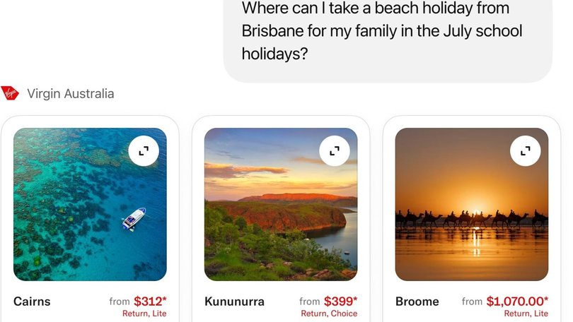 Virgin Australia has used AI technology to develop a new app within ChatGPT that allows Australians to easily search for flights and frequent flyer seats, removing the need to search multiple screens and websites.
