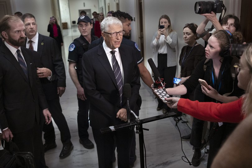Bill Gates, the co-founder of Microsoft, speaks to reporters as he arrives on Capitol Hill to testify privately before the House Oversight Committee as part of the panels investigation of Jeffrey Epstein in Washington on Wednesday morning, June 10, 2026. (Pete Marovich/The New York Times)