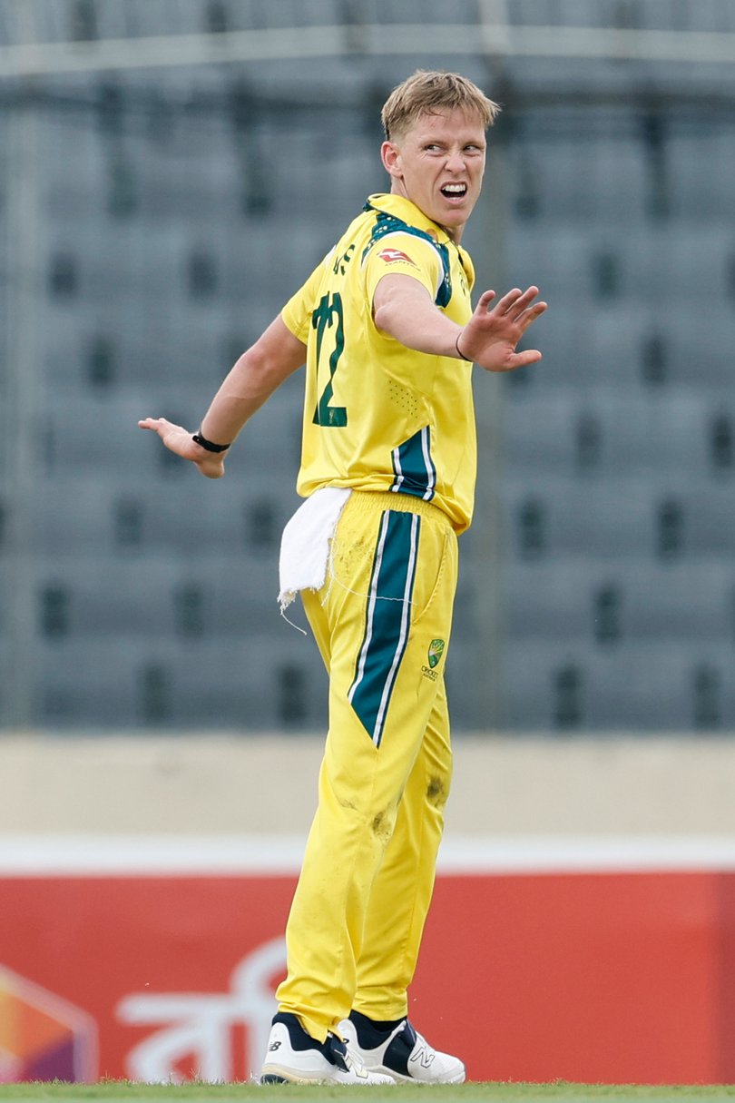 Australia's Nathan Ellis celebrates the wicket of Bangladesh's Tanvir Islam on Tuesday.