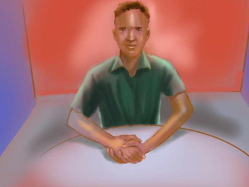 James dialled into court from custody on Friday. Court sketch: NewsWire/ Rocco Fazzari