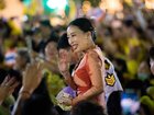 Princess Bajrakitiyabha greets royalist supporters outside the Grand Palace in Bangkok on November 1, 2020.