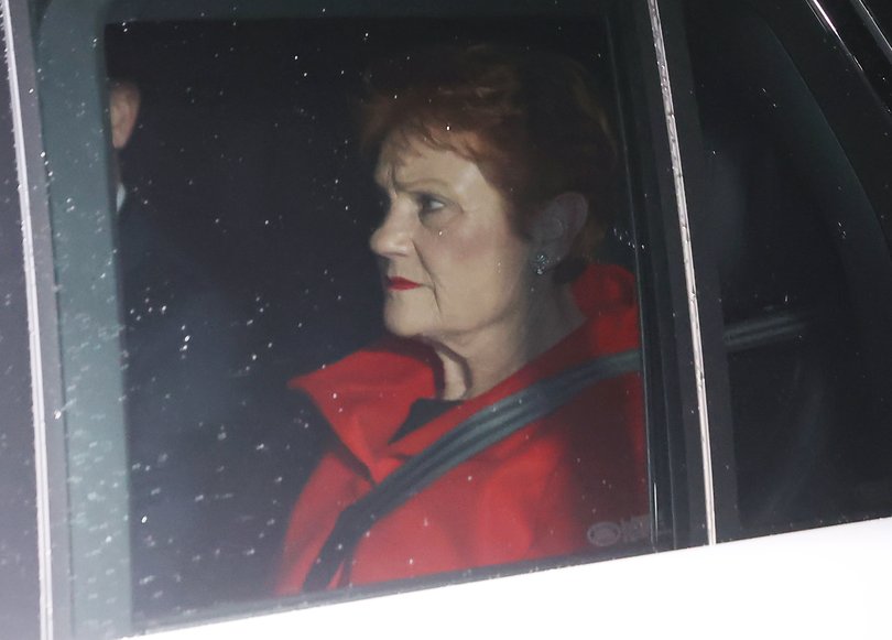 One Nation leader Pauline Hanson arrives at a function held by Gina Rinehart at Hancock Iron Ore in West Perth.