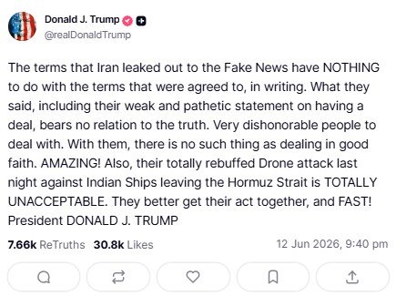 Donald Trump's post on Truth Social.