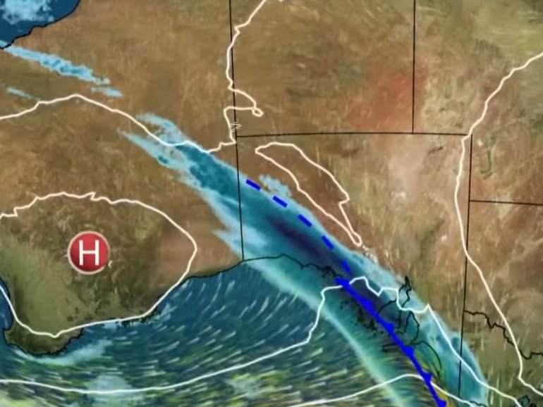 Heavy rainfall across South Australia moving eastwards on Saturday. BOM