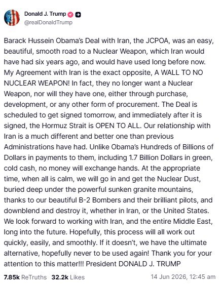 Donald Trump's post on Truth Social.