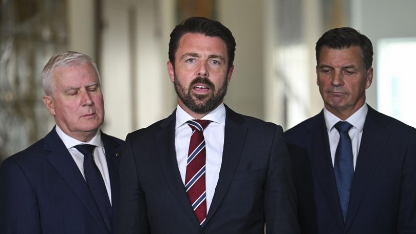 Senator Duniam with Liberal Leader Angus Taylor (right) and Nationals’ Michael McCormack. Picture: NewsWire /Martin Ollman