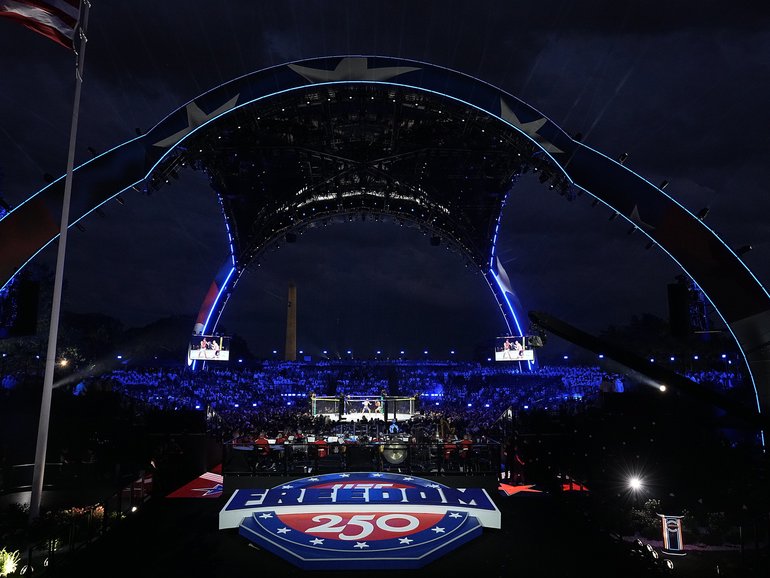 A fight takes place during UFC Freedom 250, a UFC event hosted by President Donald Trump for his 80th birthday on the South Lawn of the White House.