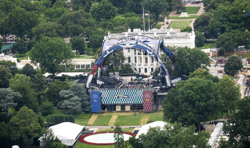 The White House South Lawn, seen from the Washington Monument.