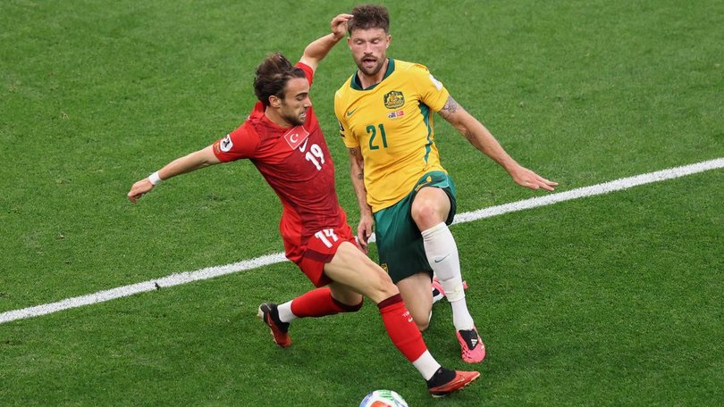 Cameron Burgess gave the Turkish attack little space as Australia kept a clean sheet in Vancouver. (AP PHOTO)
