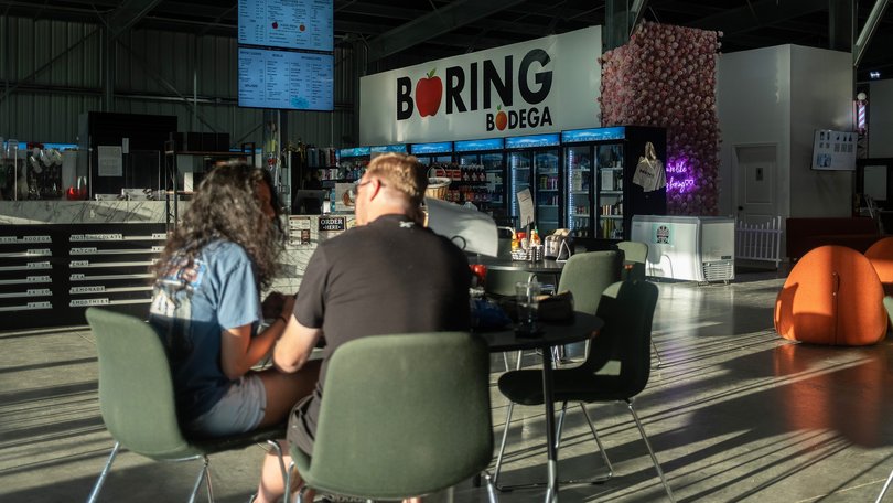 The Boring Bodega, a gathering spot with a convenience store and bar across from the SpaceX building.