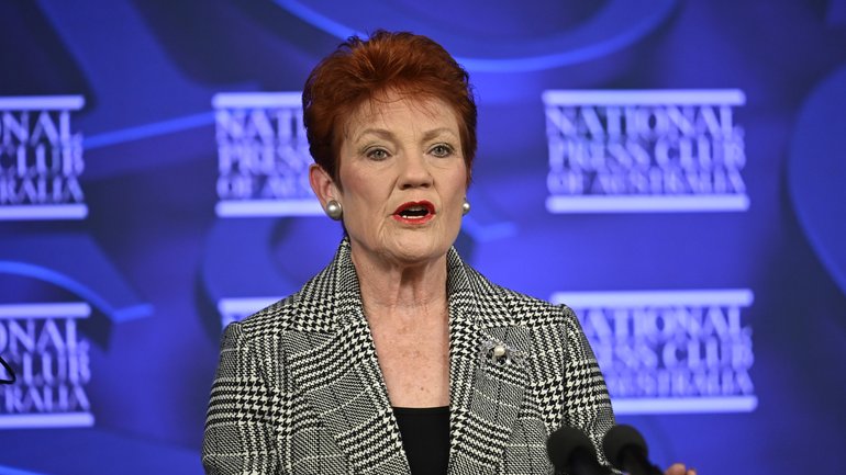 Pauline Hanson at the National Press Club of Australia in Canberra. 