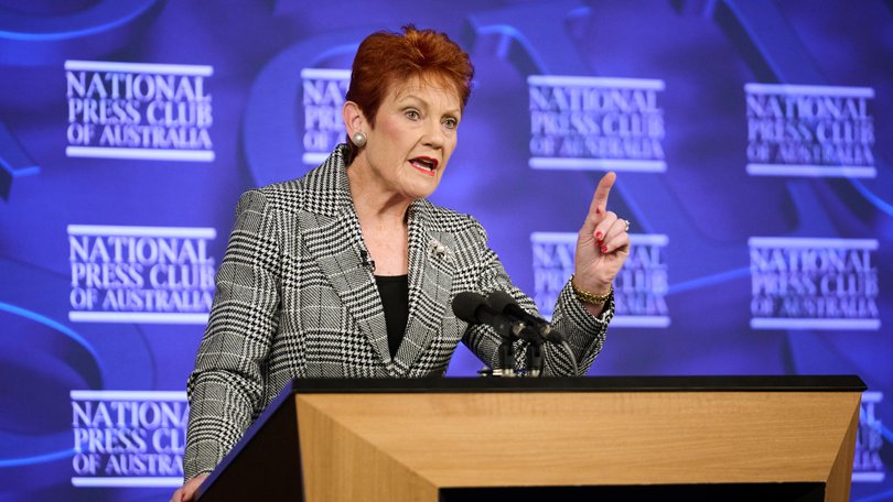 Pauline Hanson, founder and leader of One Nation, speaks at the National Press Club in Canberra, Australia, on Wednesday, June 17, 2026.