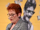 Pauline Hanson’s address to the National Press Club of Australia in Canberra was interrupted by a protest banner. 