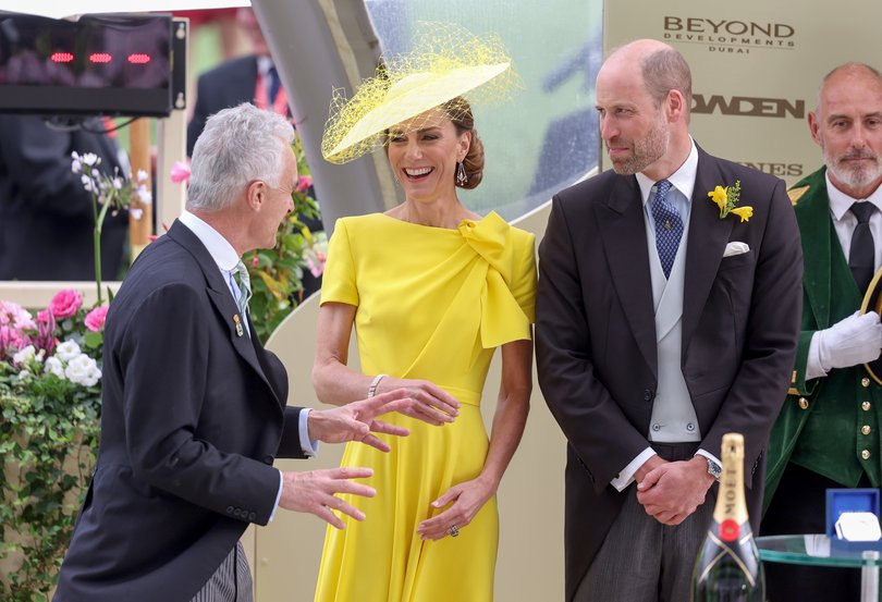 ASCOT, ENGLAND - JUNE 17: Catherine, Princess of Wales and Prince William, Prince of Wales laugh ahead of presenting The Prince of Wales Stakes on day two of Royal Ascot 2026 at Ascot Racecourse on June 17, 2026 in Ascot, England. (Photo by Chris Jackson/Getty Images)
