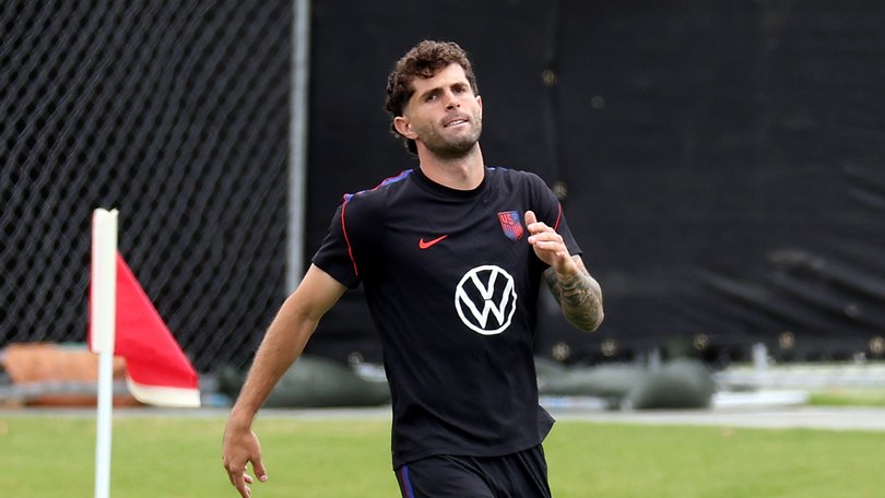 Christian Pulisic of the United States participates away from other players during a training session.