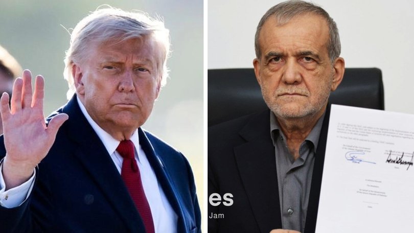Images have emerged of Iranian President  Masoud Pezeshkian holding up the signed Memorandum of Understanding after President Donald Trump signed a physical copy in Versailles.