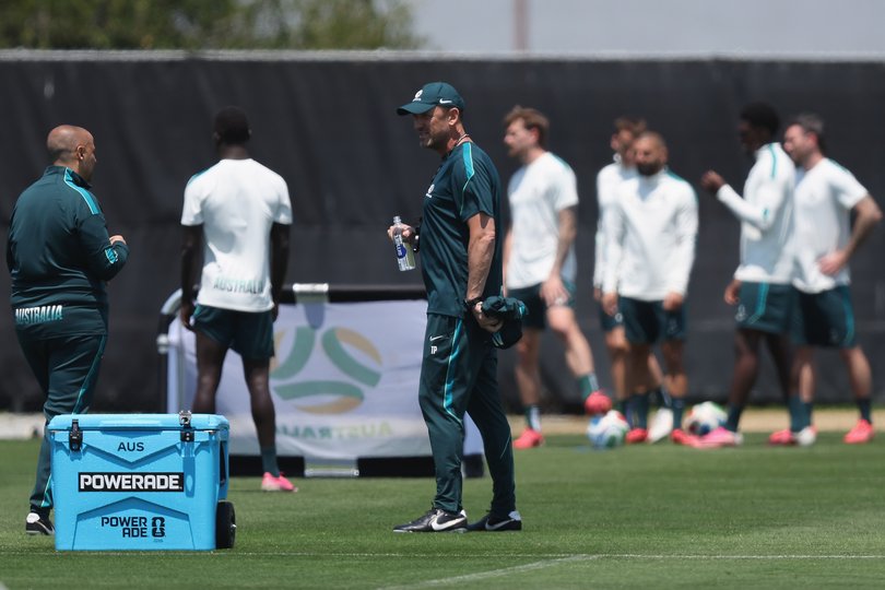 Manager Tony Popovic of Australia looks on during their training session.