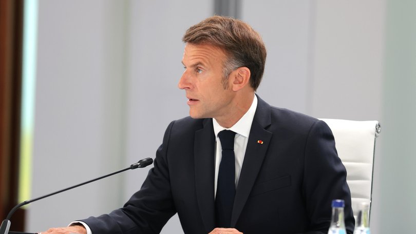 President of France Emmanuel Macron during a working session on promoting economic growth with G7 leaders and G7 outreach partners.