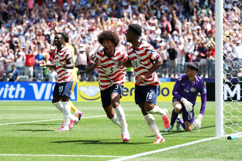 Alex Freeman of the United States reacts after his goal.